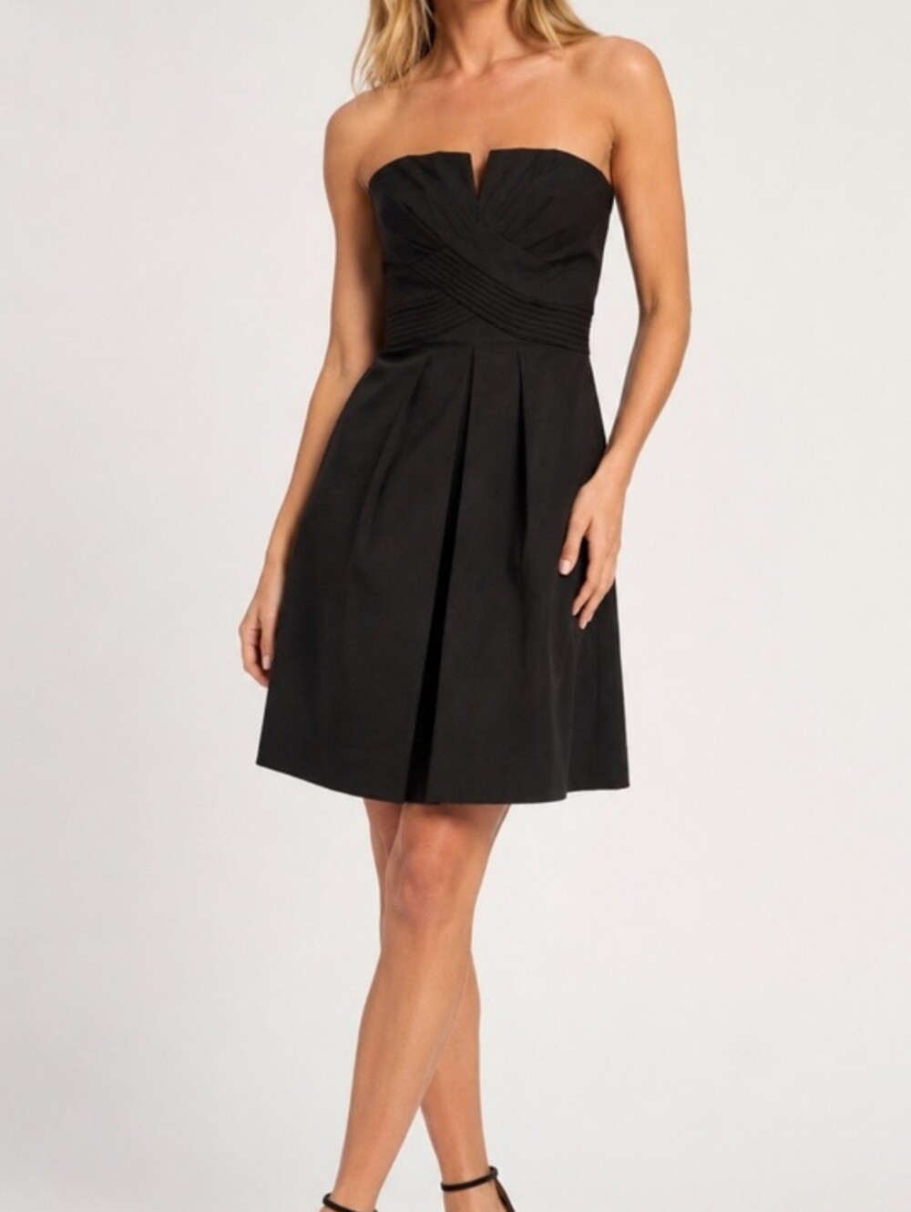 White House Black Market black strapless pleated cocktail dress